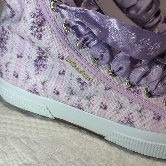 Superga x LoveShackFancy NWT - 2795 Floral Satin Ribbon Hightop - Ripe Grapevine - Picture 10 of 11